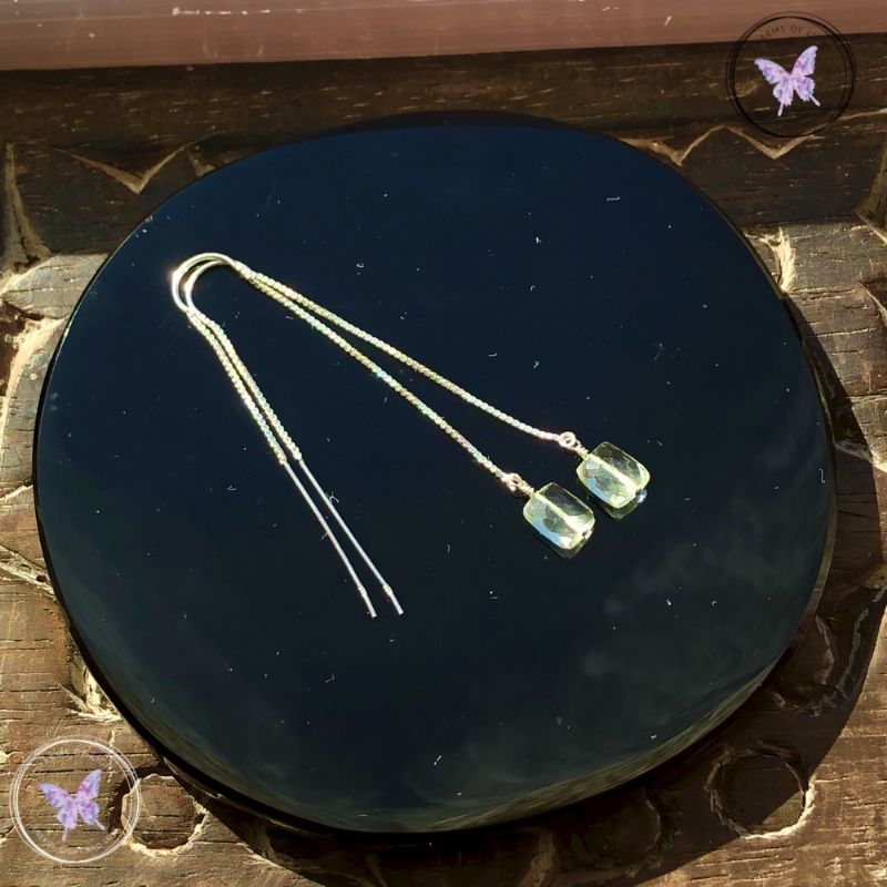 Faceted Prasiolite Silver Threader Earrings